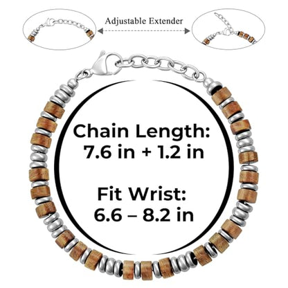 SIUMAL Mens Bracelet, Boho Stainless Steel Bracelets for Men, Beaded Bracelets, Jewelry Gifts for Husband, Father, Friends - color: Brown