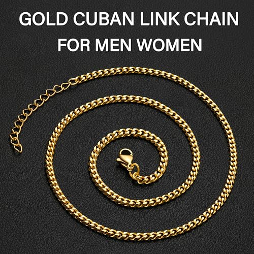 WomenGifts Cuban Link Chain Necklace for Women, Waterproof 14k Gold Silver Plated Chain Choker, Non Tarnish Stainless Steel Jewelry, 3.5/5/6/8/11mm,14/16/18 Inch Thin&Chunky&Thick - color: Gold, style: 3.5MM-16"