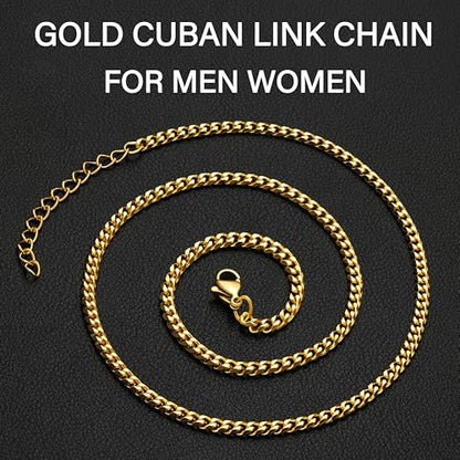 WomenGifts Cuban Link Chain Necklace for Women, Waterproof 14k Gold Silver Plated Chain Choker, Non Tarnish Stainless Steel Jewelry, 3.5/5/6/8/11mm,14/16/18 Inch Thin&Chunky&Thick - color: Gold, style: 3.5MM-16"