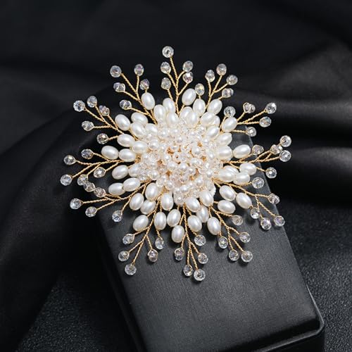 Flower White Pearl Brooch Pin for Women | Striking Large Pearl Flower Beads Statement Costume Pin Graceful Wedding Anniversary Prom Jewelry Gifts - style: Pearl1