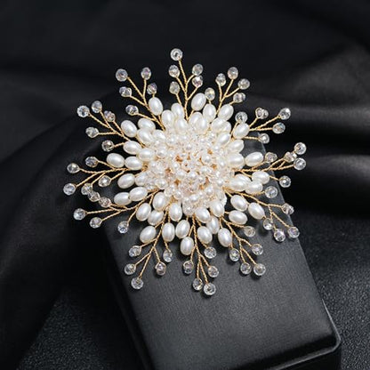 Flower White Pearl Brooch Pin for Women | Striking Large Pearl Flower Beads Statement Costume Pin Graceful Wedding Anniversary Prom Jewelry Gifts - style: Pearl1