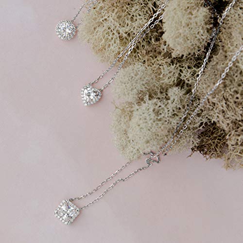 PAVOI 14K Gold Plated Post Faux Diamond Round Solitaire Pendant Halo Necklace | Gold Necklace for Women | Slider Adjustable - style: Heart