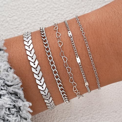 Fesciory 14K Gold Plated Ankle Bracelets Sets For Women, Adjustable Layered Infinite Anklet, Summer Beach Butterfly Star Foot Chain Jewelry Gifts - style: Heart Set(Silver)
