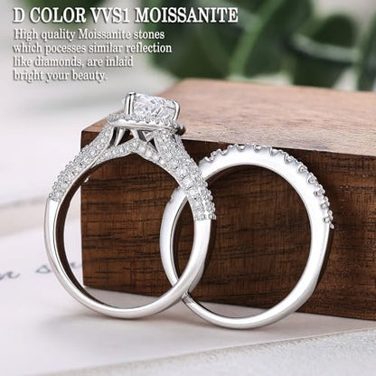 Newshe Jewellery Moissanite Wedding Sets for Women 925 Sterling Silver Bridal Set Oval Engagement Ring Sets Promise Eternity Size 5-10