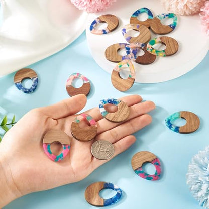 Beadthoven 16pcs/8 Pairs Natural Wood Resin Charms DIY Earrings Pendants Teardrop Geometric Wood Pendants Bohemian Wooden Pieces for Statement Jewelry Making Findings Women Necklaces - color: Chips-Hollow Teadrop
