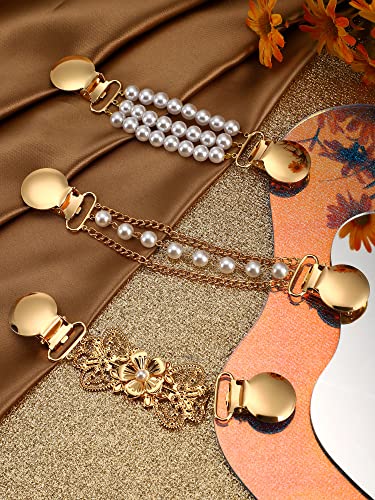 Jetec 3 Pcs Pearl Cinch Clips Sweater Dress Shirt Shawl Scarf Clips Waist Sinchers Cardigan Brooches for Women Clothing - color: Gold, style: Simple Style