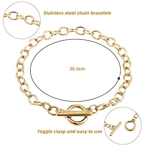 Hicarer 24 Pieces Bracelet Chains Bulk with Ot Toggle Clasp Alloy Link Chains DIY Jewelry Making Bracelets for Women DIY Jewelry Valentine's Crafts Supplies(Gold) - color: Gold
