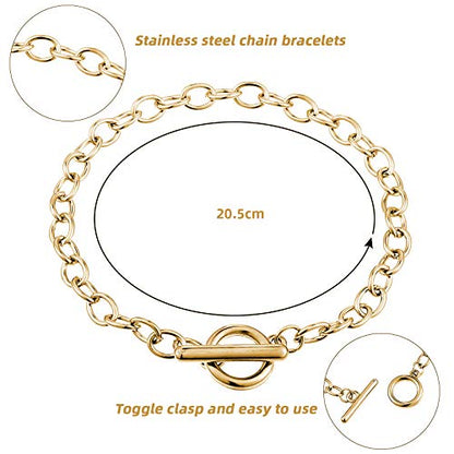 Hicarer 24 Pieces Bracelet Chains Bulk with Ot Toggle Clasp Alloy Link Chains DIY Jewelry Making Bracelets for Women DIY Jewelry Valentine's Crafts Supplies(Gold) - color: Gold