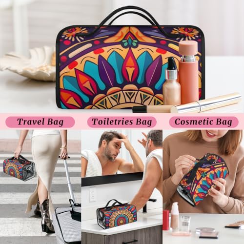 Boho Mandala Flowers Bohemian Hanging Roll Up Cosmetic Bag with 4 Removable Storage Bags Waterproof Foldable Toiletry Kit for Women - color: Multicolor 20
