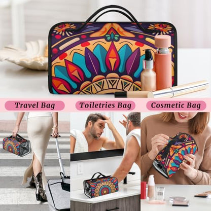 Boho Mandala Flowers Bohemian Hanging Roll Up Cosmetic Bag with 4 Removable Storage Bags Waterproof Foldable Toiletry Kit for Women - color: Multicolor 20