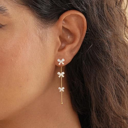 Dangle Earrings for Women Trendy, 14K Gold Plated CZ Huggie Drop Earrings, Dainty Long Chain Prom Wedding Jewelry Gift for Her - style: Butterfly CZ