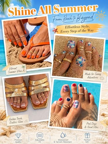 4Pcs Toe Rings for Women Non Tarnish 14K Gold Filled Toe Ring Adjustable Flower CZ Band Wave Dainty Toe Ring Summer Beach Open Toe Rings Set Waterproof Toe Jewelry Foot Jewelry - color: Gold flower