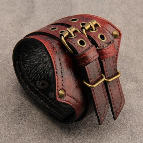 GelConnie Leather Cuff Bracelet for Men Women Wide Leather Wristband Thick Viking Mens Leather Bracelets Gothic Wrist Band Vintage Rock Wristband - style: Leather Biker Cuffs