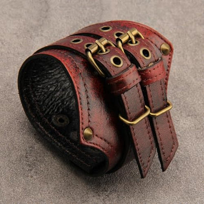 GelConnie Leather Cuff Bracelet for Men Women Wide Leather Wristband Thick Viking Mens Leather Bracelets Gothic Wrist Band Vintage Rock Wristband - style: Leather Biker Cuffs