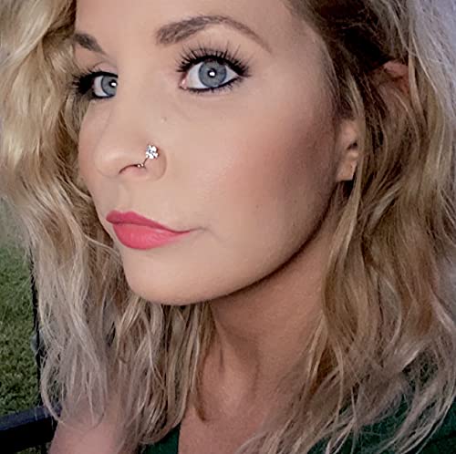 Longita 20g Nose Rings Hoop L Shape Nose Studs Stainless Steel Nose Screw Bone Flat Top Diamond Opal Heart High Nostril Piercing Jewelry Silver Rose Gold Black Pack for Women Men - color: 22- silver