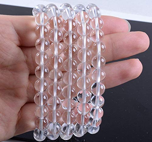 Angelstones Gemstones 8mm Round Beads Healing Crystal Bracelet for women | Natural Gemstone, Handmade Gifts for Women, Healing Crystal Round Beaded Stretch Bracelets, Unisex Jewelry for Women and Men - color: Clear Quartz