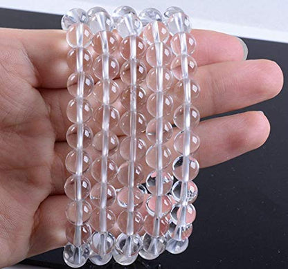 Angelstones Gemstones 8mm Round Beads Healing Crystal Bracelet for women | Natural Gemstone, Handmade Gifts for Women, Healing Crystal Round Beaded Stretch Bracelets, Unisex Jewelry for Women and Men - color: Clear Quartz