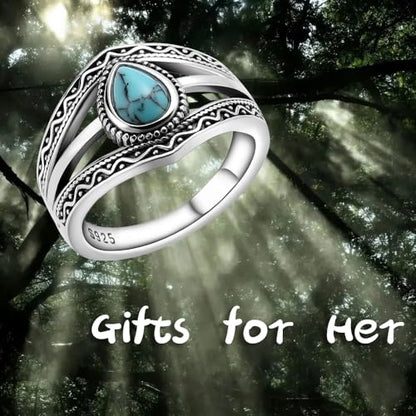 Boho Turquoise Ring for Women Sterling Silver Western Style Statement Ring Bohemian Jewelry Gifts - style: Turquoise-A