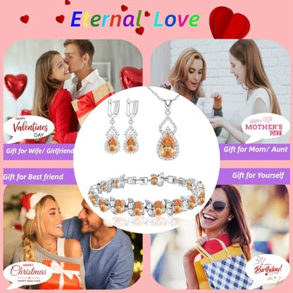 LMXXVJ Women Jewelry Set Platinum Plated Necklace Open Ring Earrings Bracelet Set,Birthday/Anniversary Mother’s Day Jewelry Gifts for Mom/Wife/Sister/Best Friend - color: White Gold-Champagne-No Ring