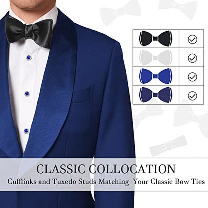 AMITER Crystal Cufflinks and Tuxedo Studs for Men, Cuff Links Suits for Shirt Formal Dress Business Wedding Anniversary - color: Blue