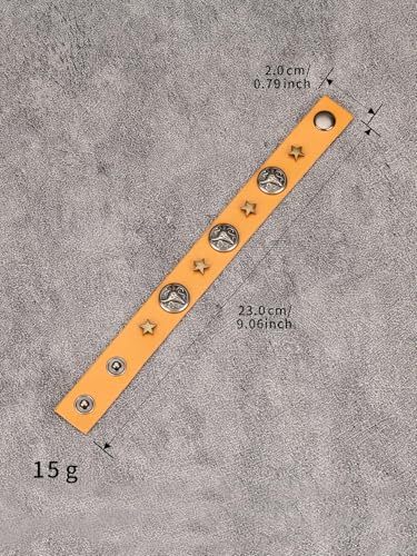 Jeilwiy Punk Leather Wristbands for Men Bracelets Handmade Wide Cuff Bangle Braided Jewelry Black Brown Adjustable - Punk Father's Gifts - color: Rocker Star & Orange