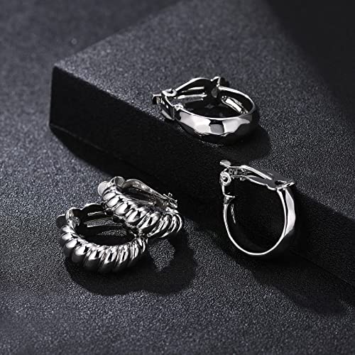 Clip on Earrings Women, 14K Gold Hoop Clip-On Earrings for Women, Hypoallergenic Non Pierced Croissant Earrings - color: Silver Croissant Hoop