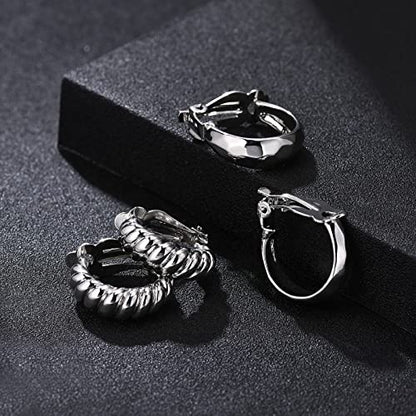 Clip on Earrings Women, 14K Gold Hoop Clip-On Earrings for Women, Hypoallergenic Non Pierced Croissant Earrings - color: Silver High Gloss Hoop