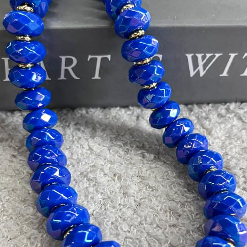 Colorful Chunky Acrylic Beaded Choker Necklaces for Women | Multicolor Faceted Beads, Sturdy Metal Chain, Adjustable Detachable, Lightweight, Summer Boho, Sparkly Statement Jewelry Gift - color: Dark Blue