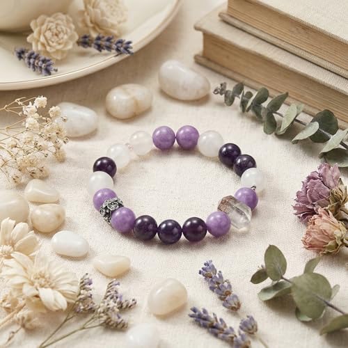 Natural Stone Beaded Bracelets for Women, 7 Chakra Healing Crystal Bracelet, 6mm/8mm Handmade Gemstone Stretch/Adjustable Bangle, Anxiety Relief Yoga Meditation Jewelry, Boho Amethyst Malachite Turquoise Bracelet Gift - color: Style 9