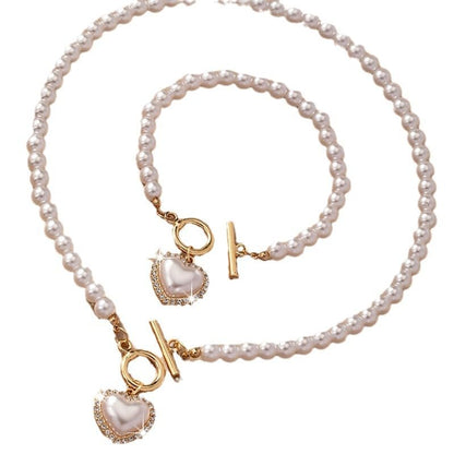 Pearl Necklace for Women Dainty Pearl Necklace Timeless Jewelry christmas gifts friendship gifts for women - color: G-Heart shaped pearl jewelry set