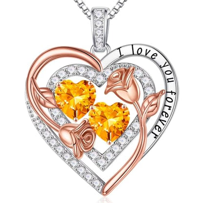 Iefil Birthstone Necklace for Women - Sterling Silver Birthstone Necklace, Anniversary Birthday Gifts for Wife Girlfriend Mom - color: 11-11-Nov-Nov Birthstone