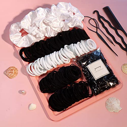 YANRONG 755PCS Hair Accessories for Woman Set Seamless Ponytail Holders Variety Hair Scrunchies Hair Bands Scrunchy Hair Ties 759 Piece Set - color: 755PCS（Black White）