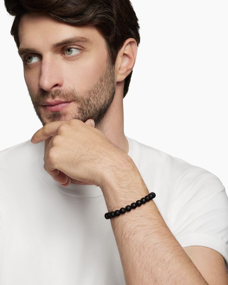 Carnelian Bracelet - Stone of Luck,Stretch Natural Stone Crystal Beads Jewelry Gifts for Women Men Unisex - color: Black Onyx-Positive Energy, size: 8mm