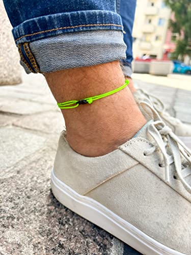 Made by Nami Surfer Anklet with Snap Hook Clasp Waterproof & Adjustable Thin String Ankle Bracelets for Women and Men Handmade Jewelry for Beach and Music Festival Accessories - color: Neon Green Black