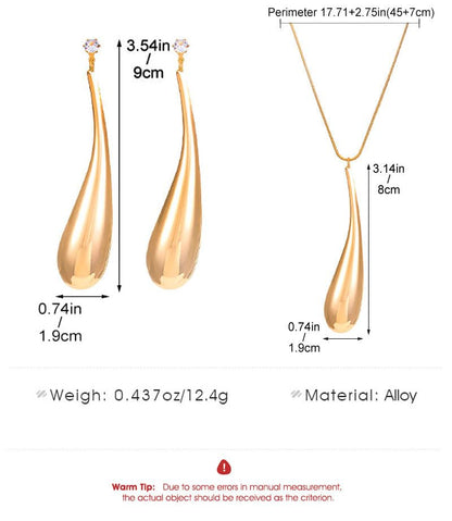 Round Teardrop Necklace Bracelet Ring Jewelry Set Gold Plated Chunky Statement Jewelry Set for Women Simple Elegant Jewelry - color: goldA