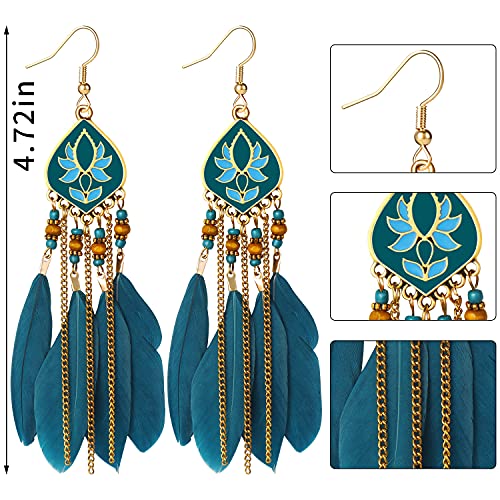 12 Pairs Women Feather Earrings Vintage Bohemian Earrings Long Drop Dangle Earrings Set With Dream Catcher Design - style: style2-12pairs