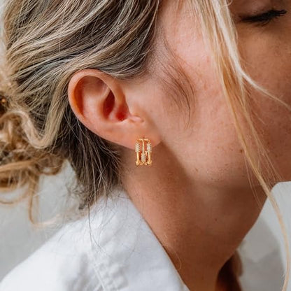 Huggie Hoop Earrings 14K Gold Plated Cubic Zirconia Dainty Simple Cute Beads Elegant CZ Circle Small Hoop Earring for Women Minimalist Handmade Hypoallergenic Jewelry - color: CZ-3 scattered