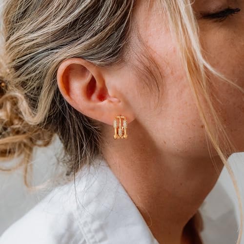 Huggie Hoop Earrings 14K Gold Plated Cubic Zirconia Dainty Simple Cute Beads Elegant CZ Circle Small Hoop Earring for Women Minimalist Handmade Hypoallergenic Jewelry - color: CZ-3 scattered