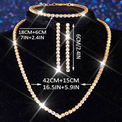 Unicra Rhinestone Bridal Wedding Jewelry Set Silver Necklace Earrings Bracelet Sets Prom Formal Costume Jewelry Sets for Women and Brides - color: Gold