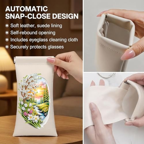 Diamond Art Painting Eye Glass Bag PU Sunglasses Glasses Storage Bag Built-in Glasses Cloth Press Automatic Closure - color: 3pcs-03