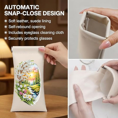 Diamond Art Painting Eye Glass Bag PU Sunglasses Glasses Storage Bag Built-in Glasses Cloth Press Automatic Closure - color: 3pcs-03