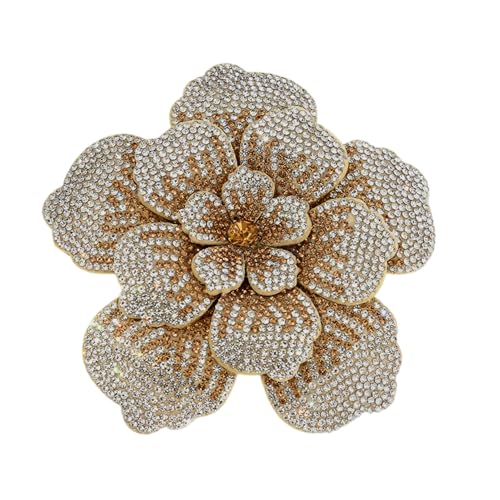 Rhinestone Flower Brooch Pin for Women Men Elegant Sparkly Crystal Camellia Floral Lapel Pins Shawl Dress Suit Clothes Accessories Wedding Party Fashion Jewelry 105mm - color: Beige