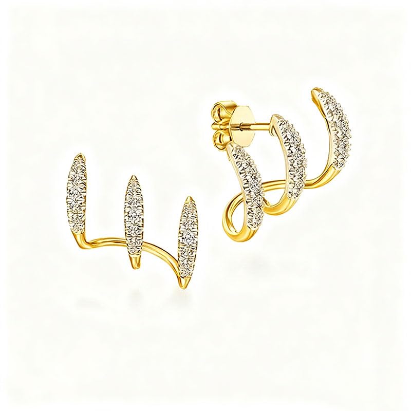 Trendy Inlay Cubic Zirconia 3 Claw Stud Earrings for Women Personality Fashion Accessories - color: Golden