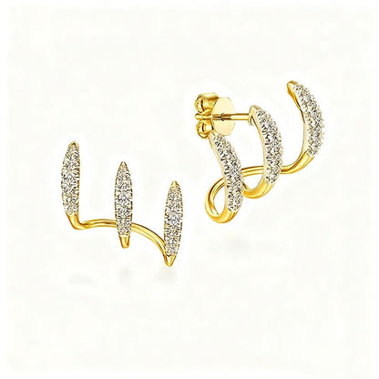 Trendy Inlay Cubic Zirconia 3 Claw Stud Earrings for Women Personality Fashion Accessories - color: Golden