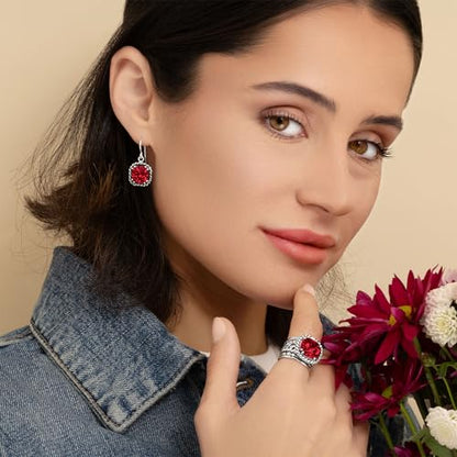 JEAN RACHEL JEWELRY 925 Sterling Silver Braid Leaf Cushion Ring | Ornate statement ring beautifully adorned with sculpted leaf motifs, twisted rope braids, and a CZ center stone. - color: Ruby CZ