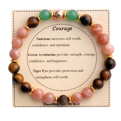 KSQS Healing Stone Bead Bracelet for Women, Natural Gemstones Balance Protection Bracelet, Spiritual Crystal Beads Bracelet Anxiety Relief with Meaning Card - color: Courage
