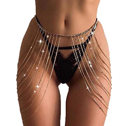 Brishow Rhinestone Body Chains Layered Crystal Waist Chain Beach Bikini Fashion Body Jewelry Accessories for Women and Girls - color: Gold