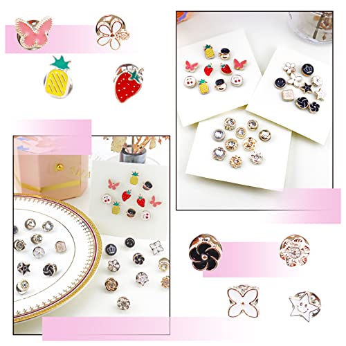 Women Shirt Brooch Buttons, LEEFONE 30 PCS Mini Cover up Button Pins, Cute Enamel Lapel Pin Set, Cardigan Collar Safety Brooch Buttons for Women Clothing Dress Supplies DIY Crafts (Style 1)