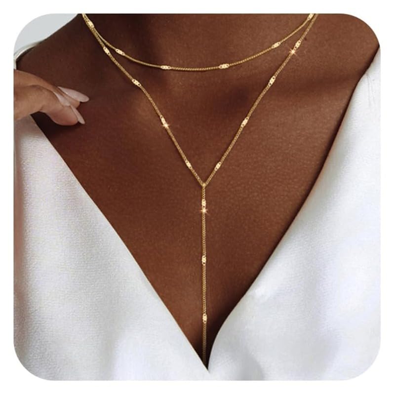 1PC Bohemian Y-shaped Long Necklace Women Fashion Layering Vacation Leisure Beach Necklace Party Jewelry Accessory - color: Gold