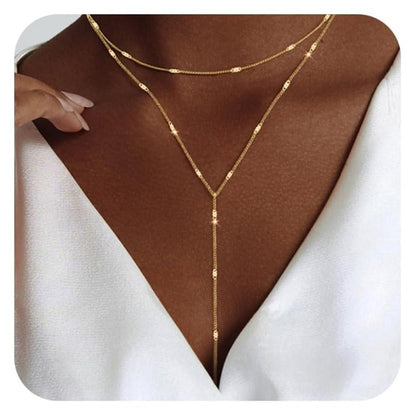 1PC Bohemian Y-shaped Long Necklace Women Fashion Layering Vacation Leisure Beach Necklace Party Jewelry Accessory - color: Gold